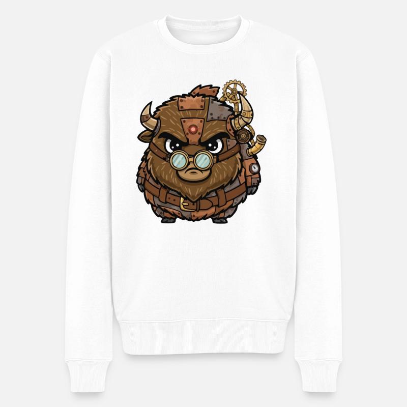 Bison Steampunk Cyborg Rüstungsräder - Männer Premium Bio Pullover - Weiß