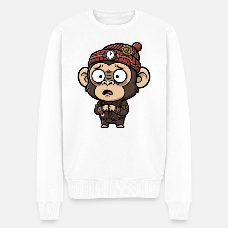 Affen-Erfinder Steampunk-Uhrhut - Männer Premium Bio Pullover - Weiß