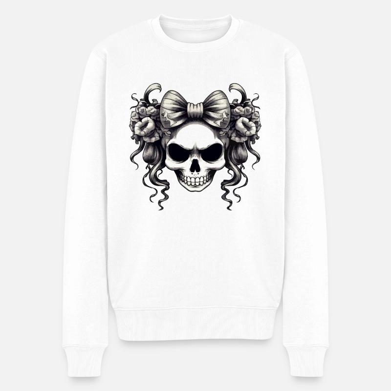 Crâne avec nœud et roses - Pull Premium bio Homme - blanc