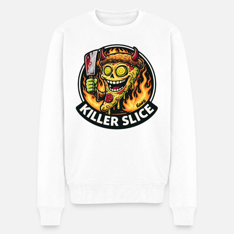 Killer Slice Pizza Dämon - Männer Premium Bio Pullover - Weiß