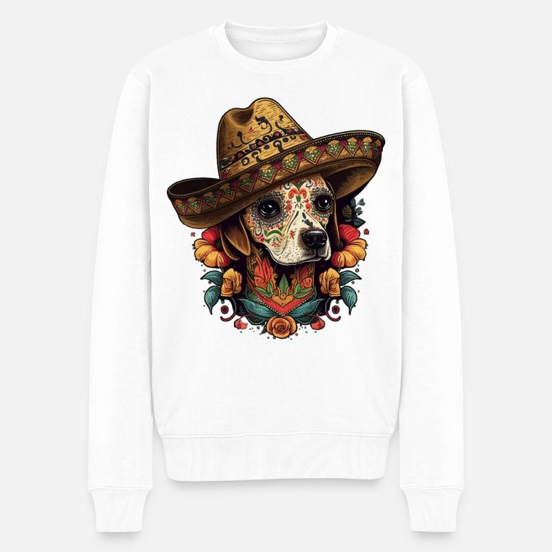 Sugar Skull Sombrero Hund - Männer Premium Bio Pullover - Weiß