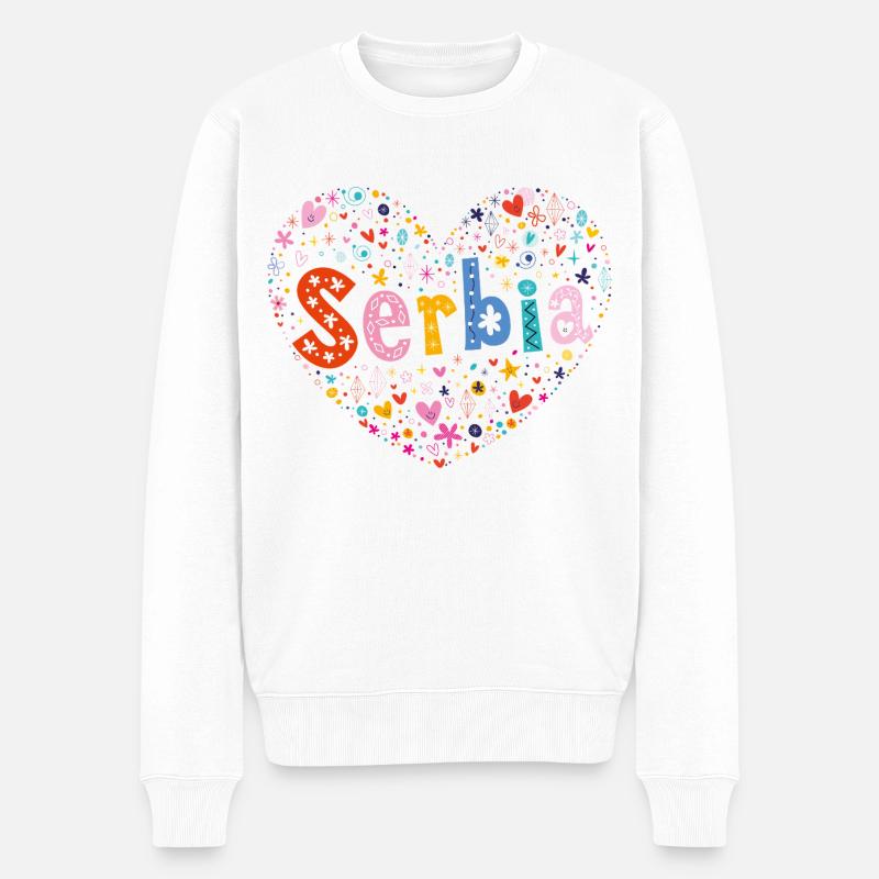 Serbia Herz - Männer Premium Bio Pullover - Weiß