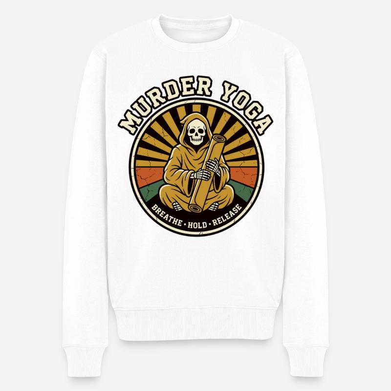Retro Meditation Skelett Grafik - Männer Premium Bio Pullover - Weiß