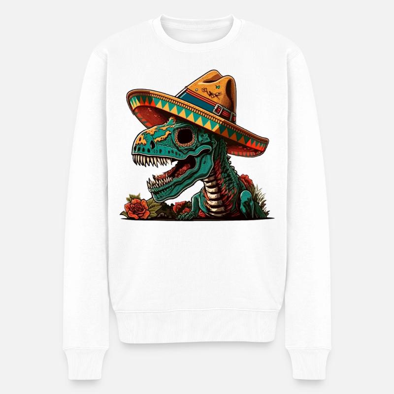 Dinosaurier-Zuckerschädel in Sombrer - Männer Premium Bio Pullover - Weiß