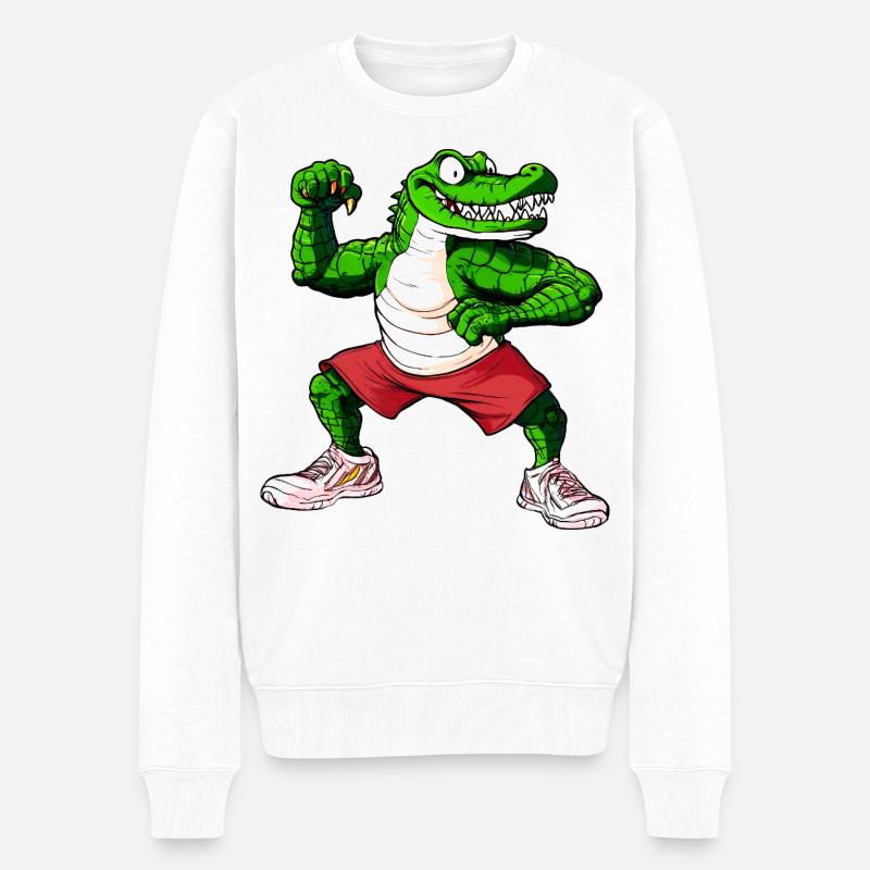Fitness Krokodil - Männer Premium Bio Pullover - Weiß