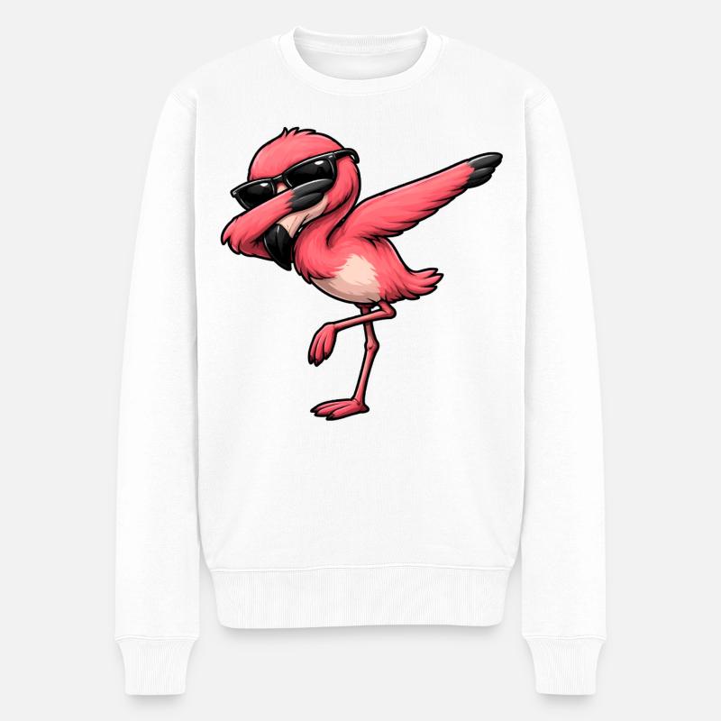 Dabbing Flamingo - Männer Premium Bio Pullover - Weiß