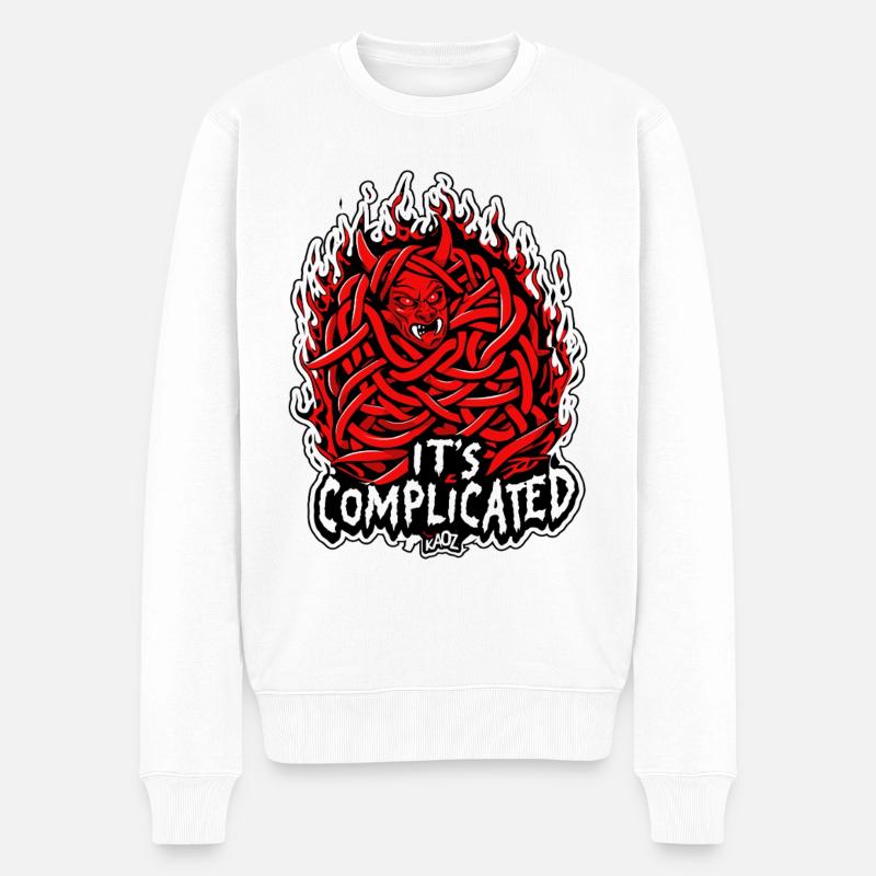 Démon de feu emmêlé : C’est compliqué - Pull Premium bio Homme - blanc