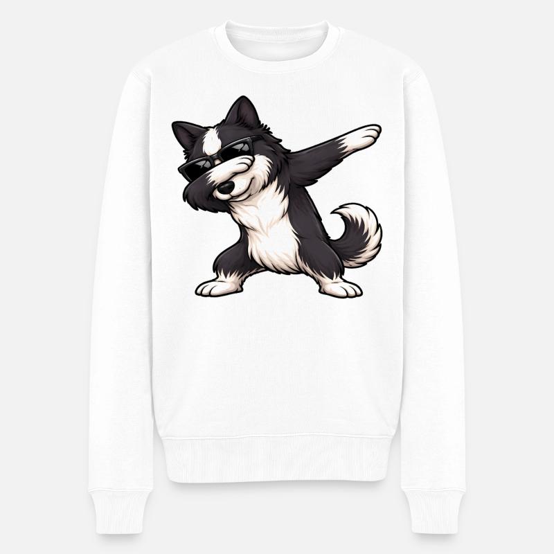 Dabbing Border Collie - Männer Premium Bio Pullover - Weiß