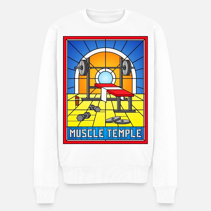 Muscle Temple Buntglas-Turnhalle - Männer Premium Bio Pullover - Weiß