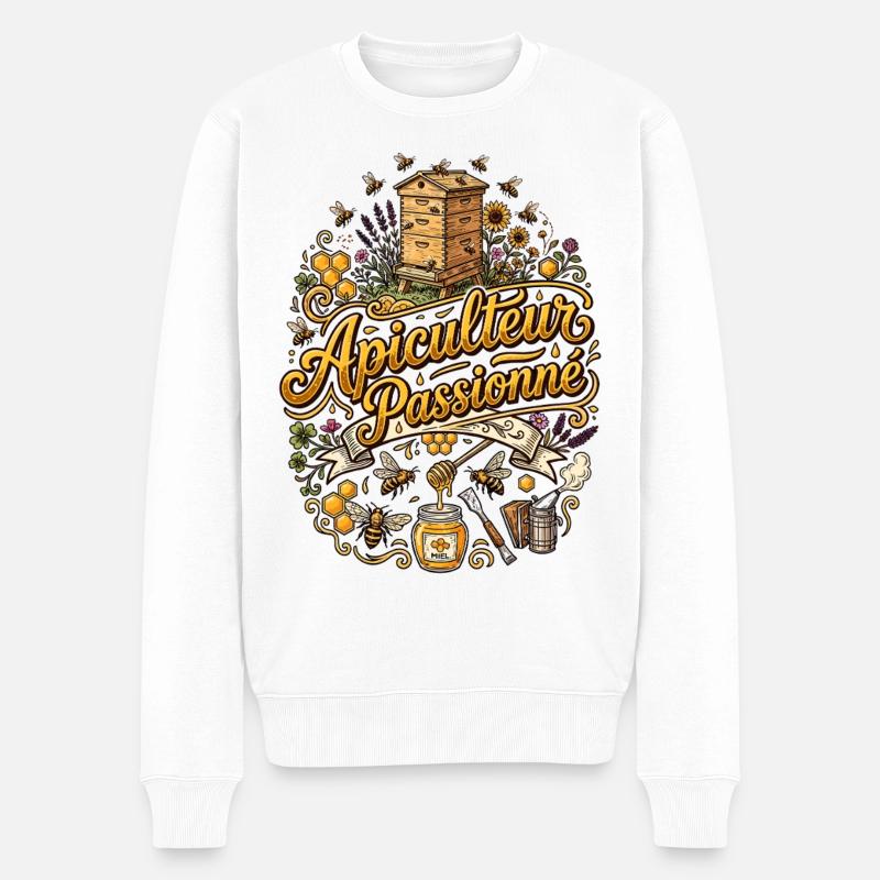 Apiculteur passionné abeilles apiculture fleurs - Pull Premium bio Homme - blanc