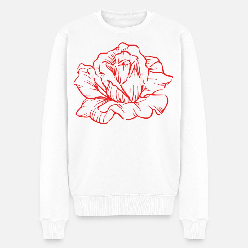 Rote Rosenlinienkunst - Männer Premium Bio Pullover - Weiß