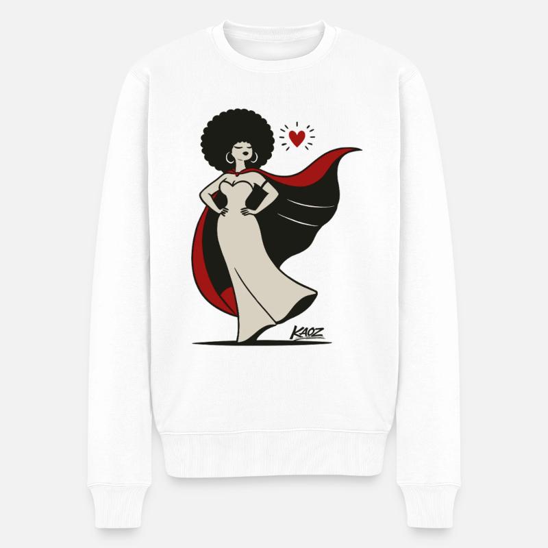 Afro Diva Cape Hero - Männer Premium Bio Pullover - Weiß