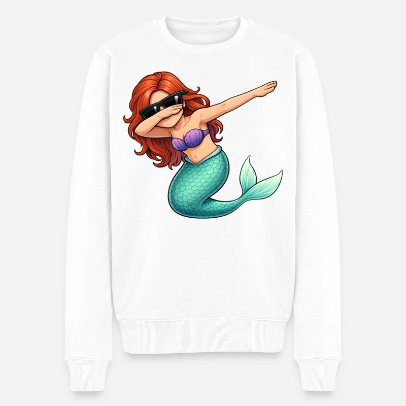 Dabbing Meerjungfrau - Männer Premium Bio Pullover - Weiß