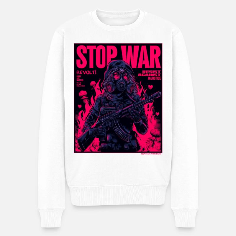 Neon Stop-War Protest - Männer Premium Bio Pullover - Weiß