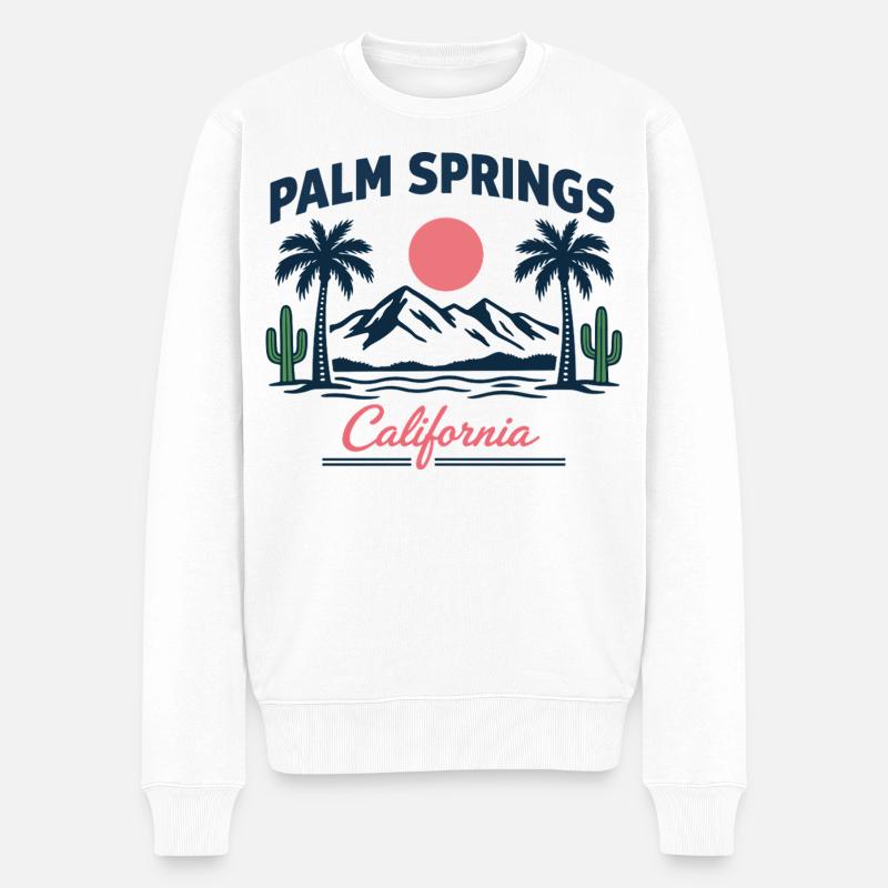 Palm Springs Palmen Sunset - Männer Premium Bio Pullover - Weiß