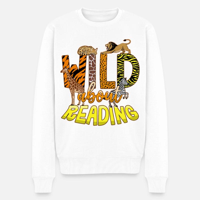 Wild About Reading Book Lover Library - Männer Premium Bio Pullover - Weiß