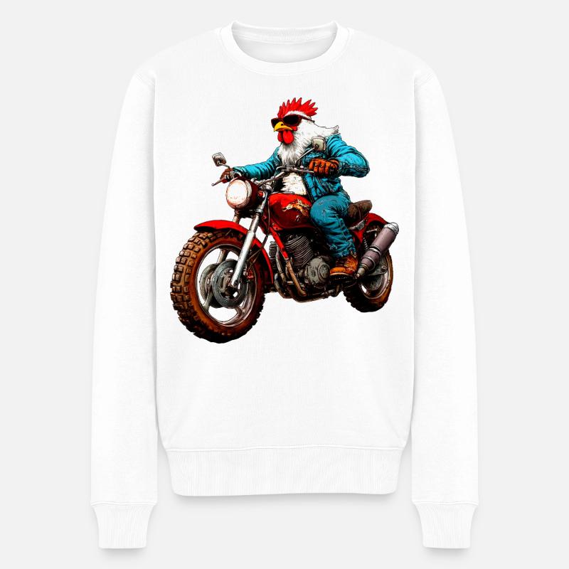 Huhn Motorrad - Männer Premium Bio Pullover - Weiß