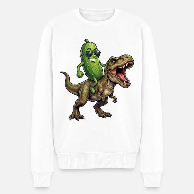 Un concombre aigre chevauche un dinosaure - Pull Premium bio Homme - blanc