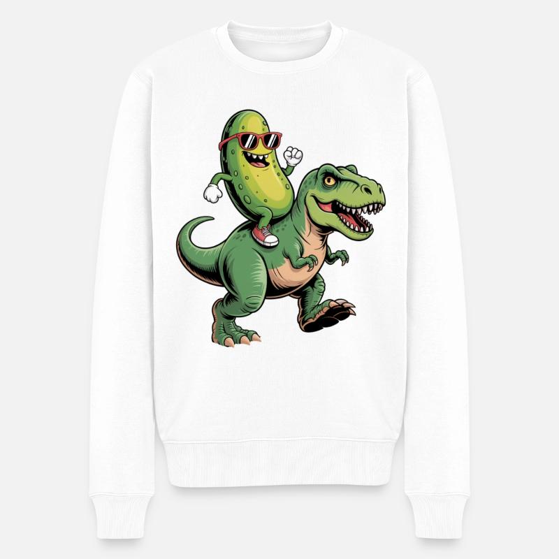 Saure Gurke reitet auf Dinosaurier - Männer Premium Bio Pullover - Weiß