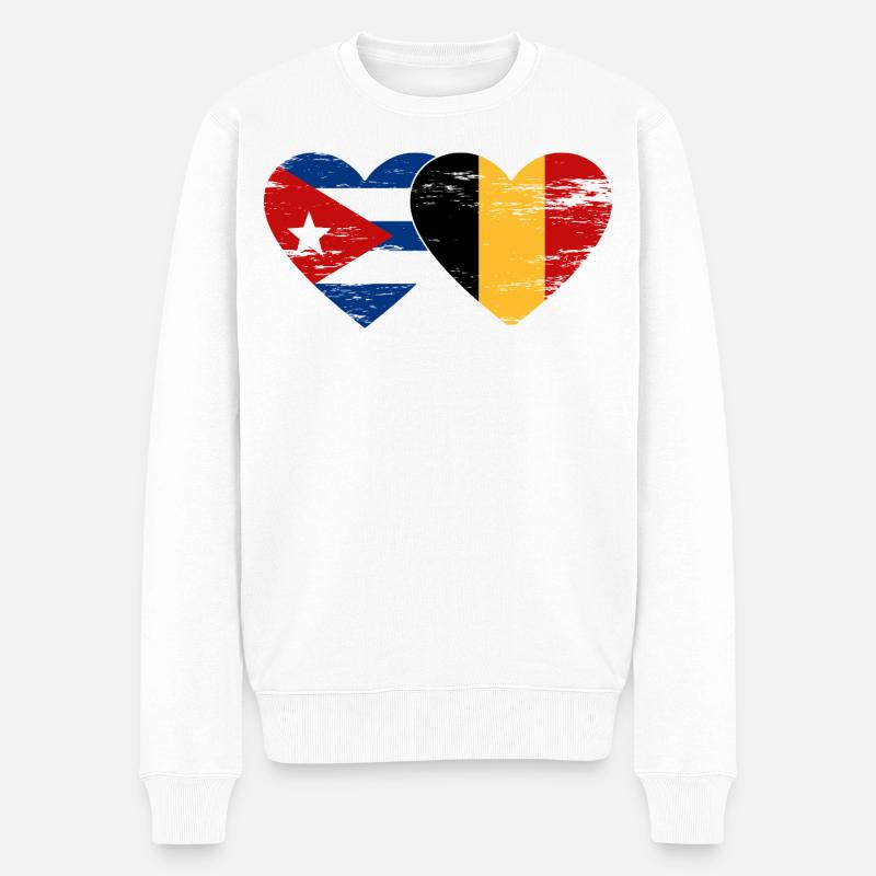 Kuba Belgien Flagge Herz - Männer Premium Bio Pullover - Weiß