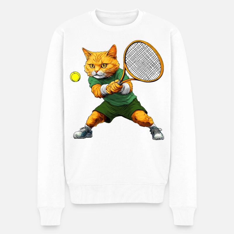 Tennis Katzen - Männer Premium Bio Pullover - Weiß