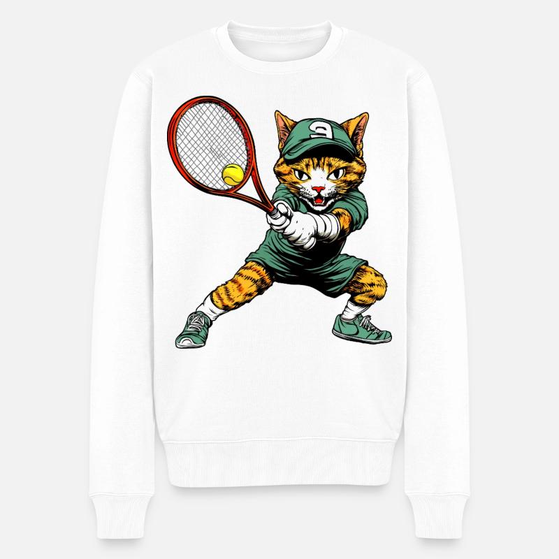 Tennis Katze - Männer Premium Bio Pullover - Weiß
