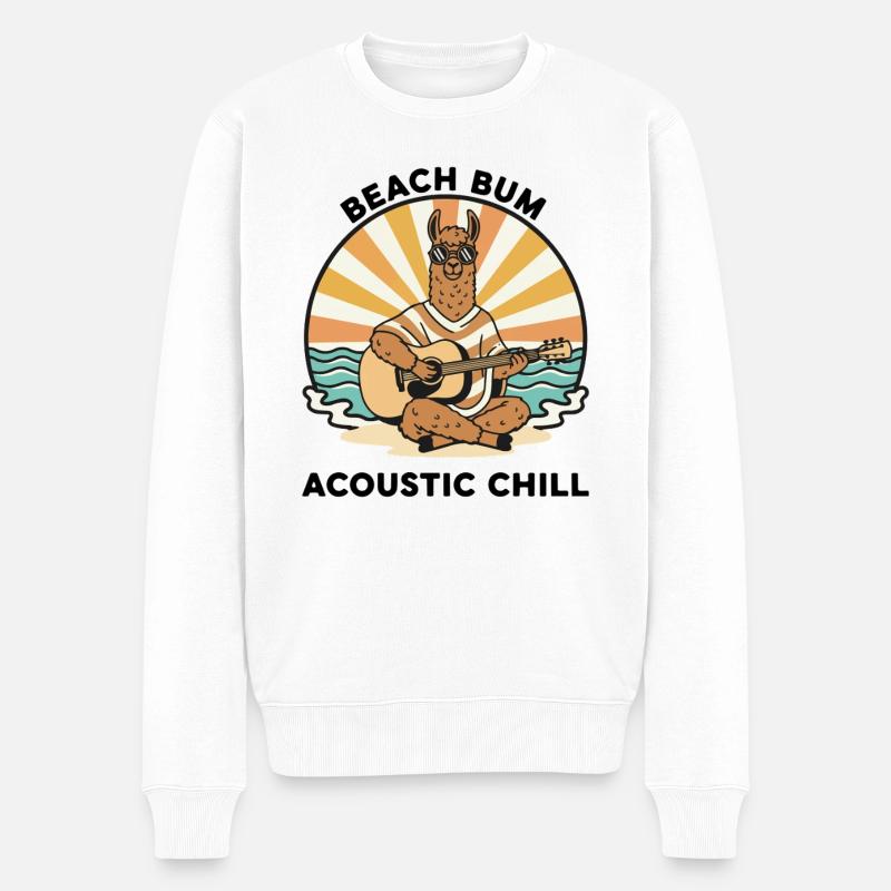 Llama Beach Bum Akustik-Chill-Gitarre - Männer Premium Bio Pullover - Weiß