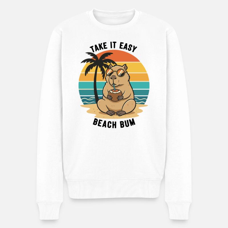 Capybara Beach Bum Take It Easy - Pull Premium bio Homme - blanc