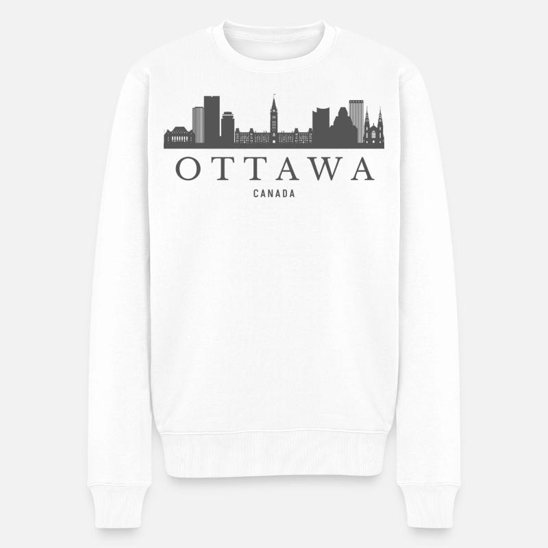 Ottawa-Skyline Kanada, Ottawa-Silhouette - Männer Premium Bio Pullover - Weiß