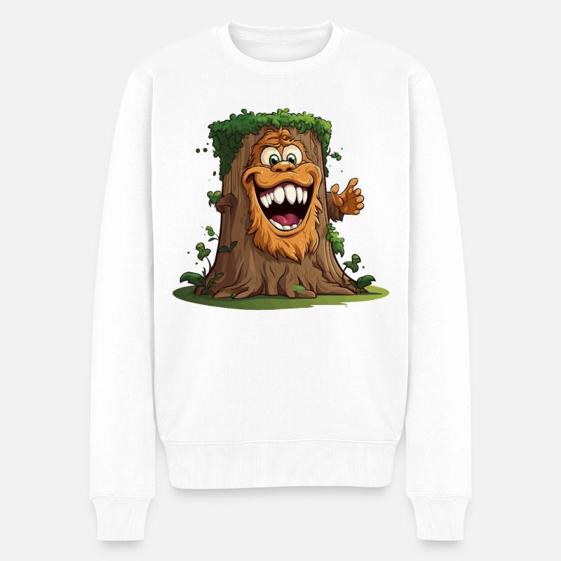 Baumriese mit breitem Grinsen - Männer Premium Bio Pullover - Weiß