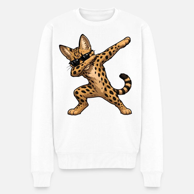 Dabbing Savannah Katze - Männer Premium Bio Pullover - Weiß