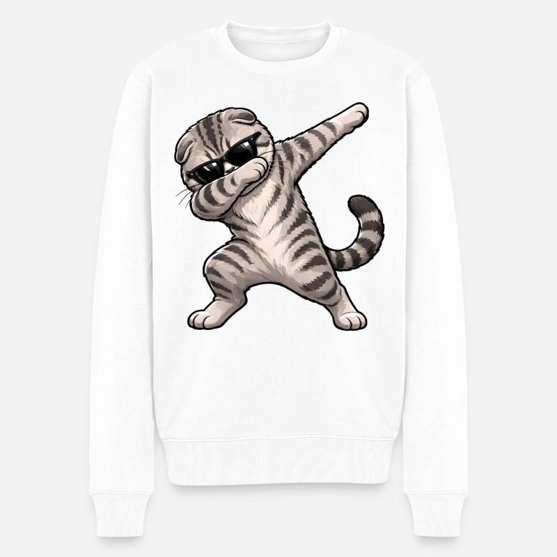 Dabbing Scottish Fold - Männer Premium Bio Pullover - Weiß