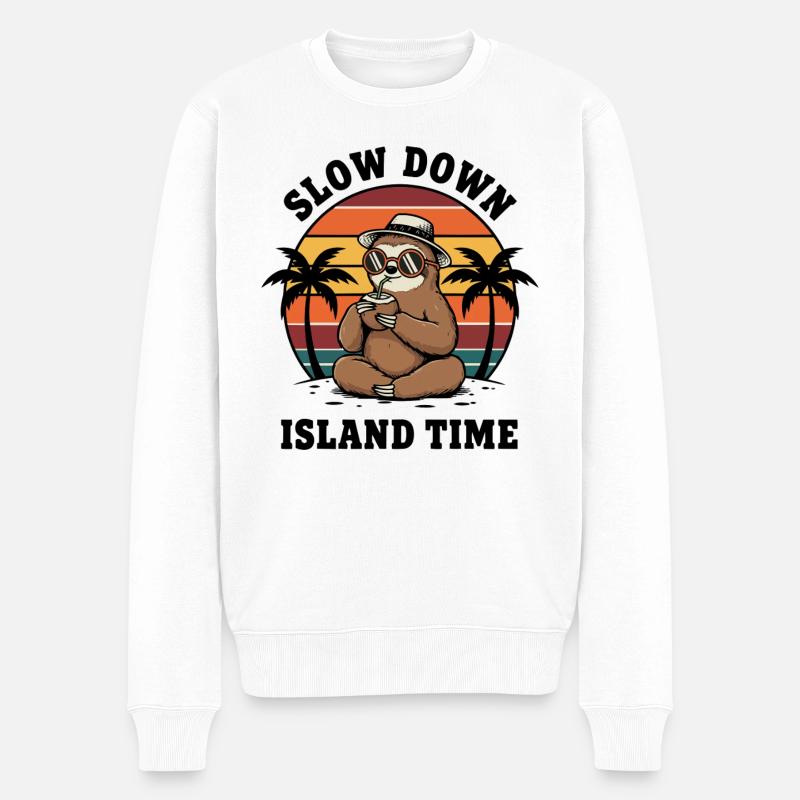 Faultier verlangsamt Inselzeit Kokosnuss-Chill - Männer Premium Bio Pullover - Weiß