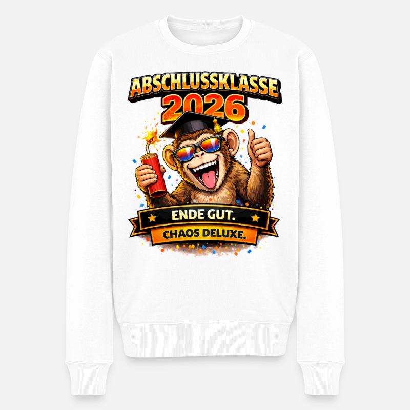 Abschlussklasse 2026 Affee | Schulabgänger - Männer Premium Bio Pullover - Weiß