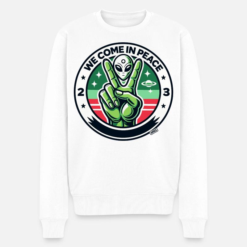 Alien-Friedenszeichen-Abzeichen - Männer Premium Bio Pullover - Weiß