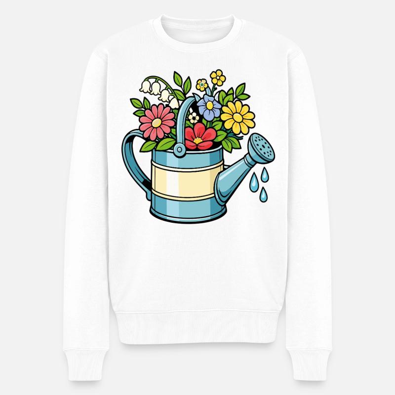 Blütenbewässerung, Gartenblüten im Frühling - Männer Premium Bio Pullover - Weiß