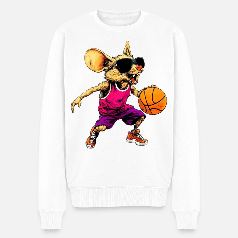 Basketball Mäuschen - Männer Premium Bio Pullover - Weiß