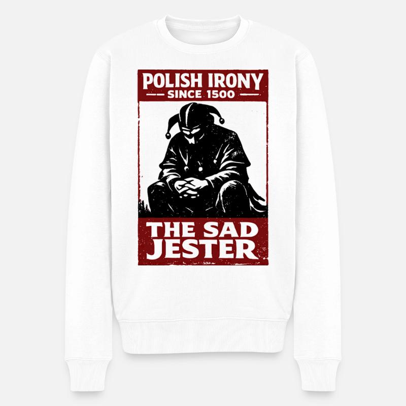 Polnische Ironie: Stańczyk, der traurige Narr - Männer Premium Bio Pullover - Weiß