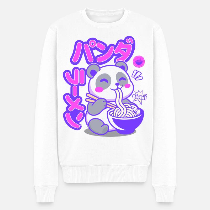 Panda mit Ramen Nudeln  - Männer Premium Bio Pullover - Weiß