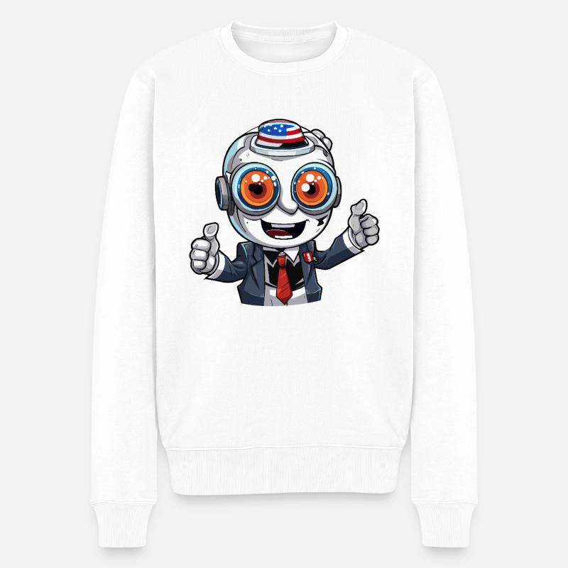 Robot-Maskottchen mit Flaggenhut - Männer Premium Bio Pullover - Weiß