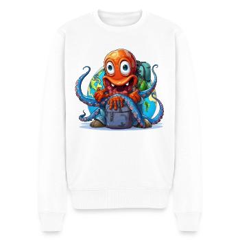 Reise-Oktopus mit Weltkugel - Männer Premium Bio Pullover - Weiß - Vorne - Thijin (182cm)
