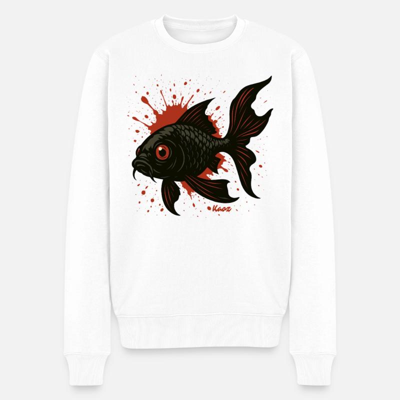 Éclaboussures de carpes koi : Poisson noir - Pull Premium bio Homme - blanc