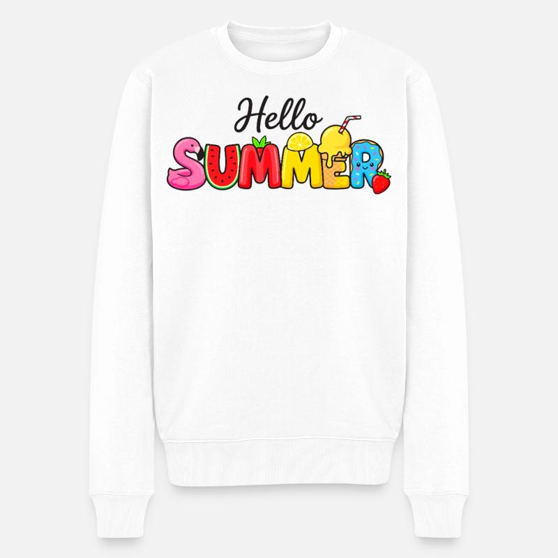 Hello Summer Obstbuchstaben - Männer Premium Bio Pullover - Weiß