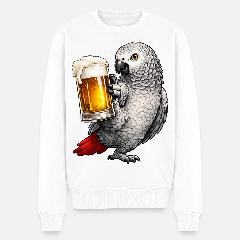Graupapagei Bier - Männer Premium Bio Pullover - Weiß