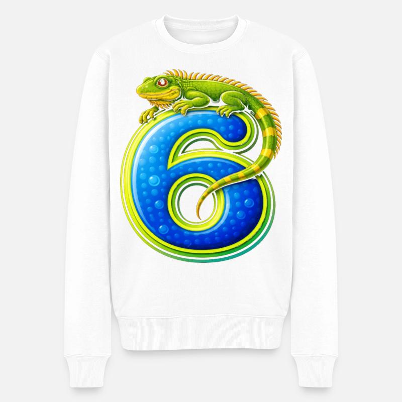 Lézard vert serrant le numéro 6 - Pull Premium bio Homme - blanc