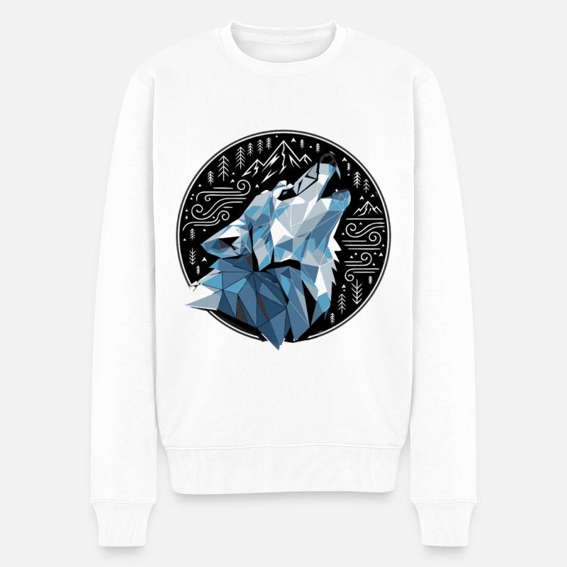 Wolf Geometrisch Berge Natur - Männer Premium Bio Pullover - Weiß