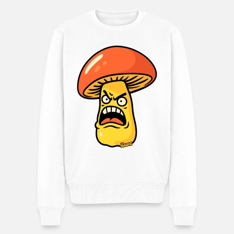 Wütender Pilzkapp-Cartoon - Männer Premium Bio Pullover - Weiß