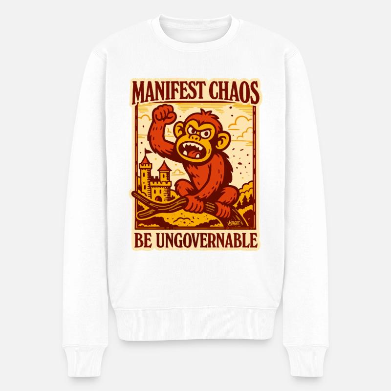 Manifestiere Chaos Monkey - Männer Premium Bio Pullover - Weiß