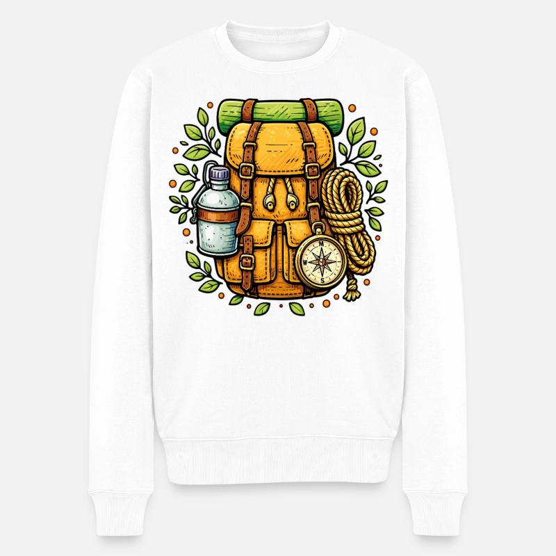 Rucksackwanderung, Wanderung, Camping im Freien - Männer Premium Bio Pullover - Weiß