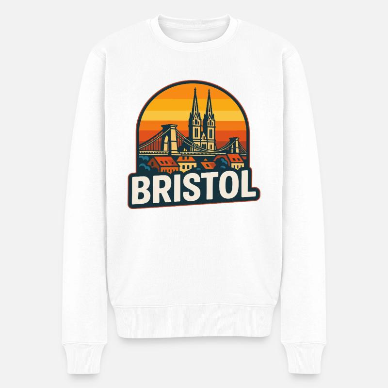 Bristol Retro Sunset Hängebrücken-Design - Männer Premium Bio Pullover - Weiß